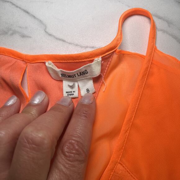 HELMUT LANG Silk Blend Layered Sleeveless Dress Orange Chroma Drape Womens 8 EUC - Picture 2 of 12